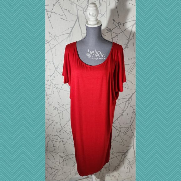 Workhall Red Scoop Neck Long Loose Fit  T-Shirt Dress - Picture 1 of 5